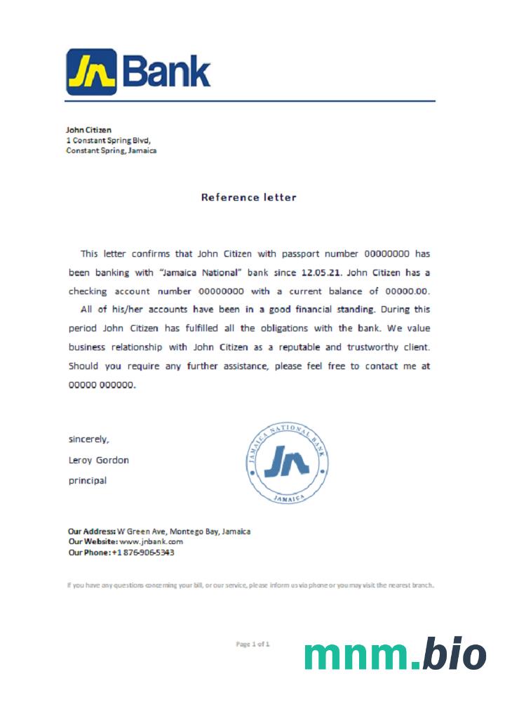 Przykład odniesienia do Narodowego Banku Jamajki w formatach Word i PDF